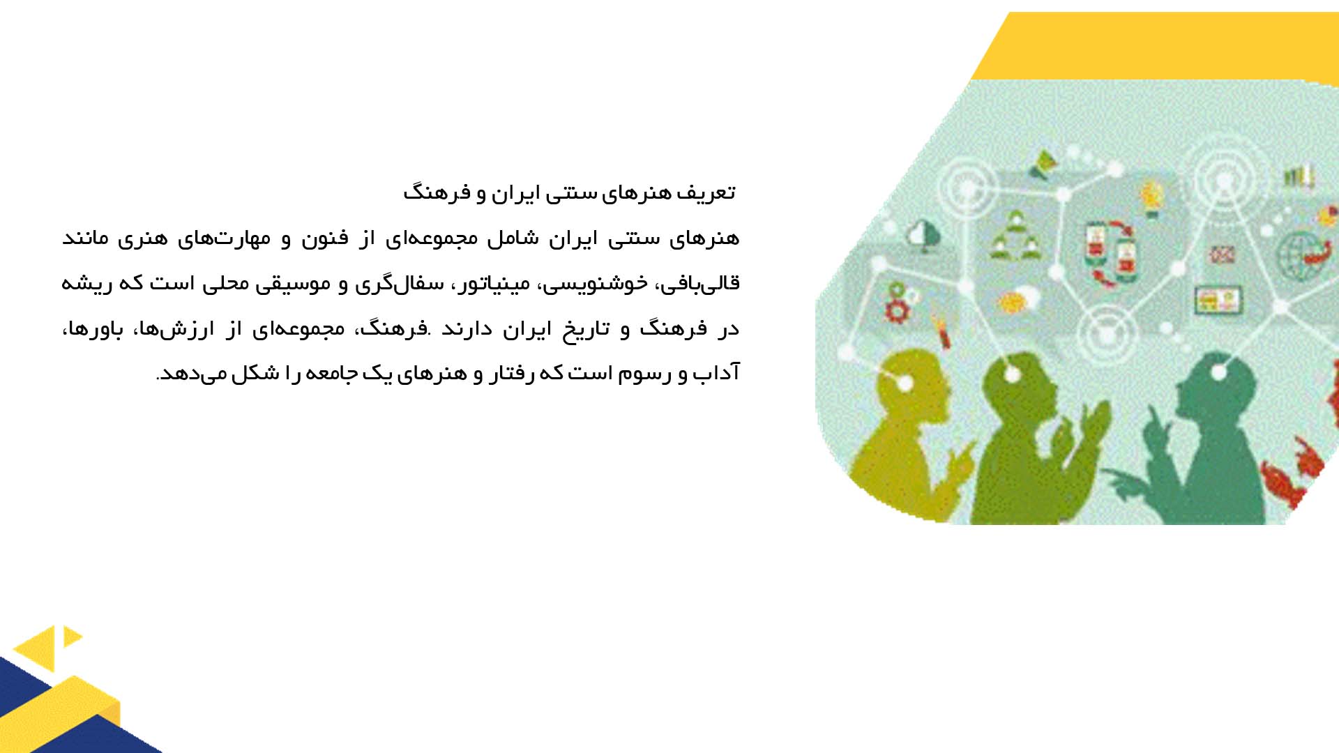 پاورپوینت در مورد هنرهای سنتی ایران و نقش آن در فرهنگ